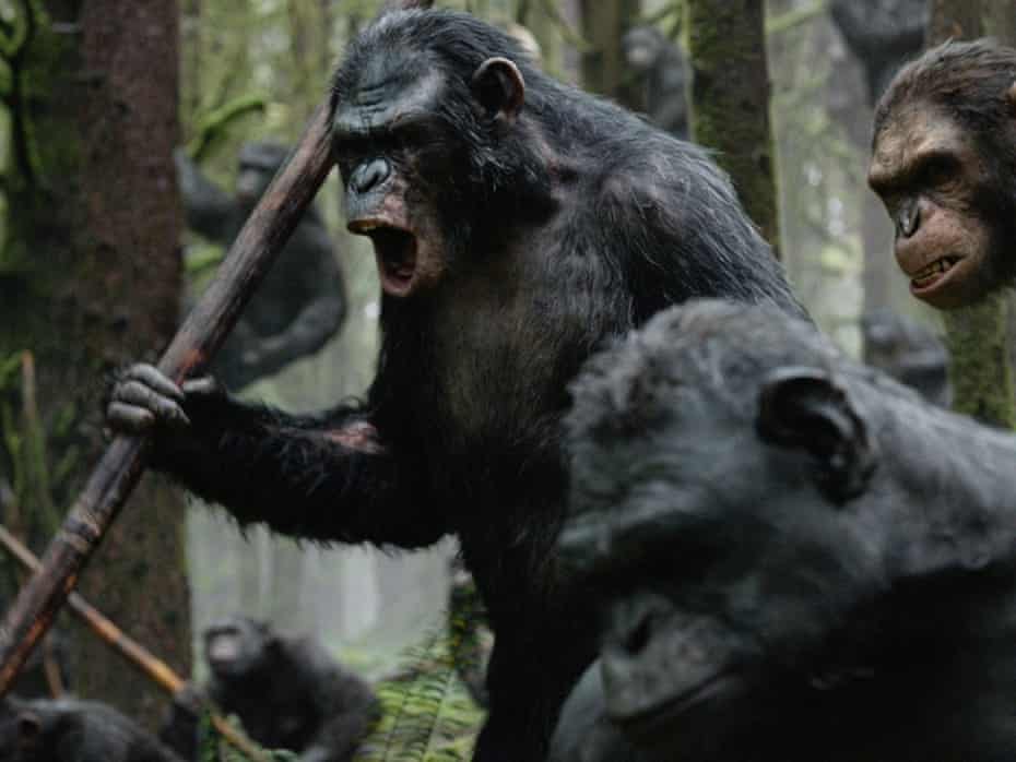 Toby Kebbell, as male bonobo Koba, leads a battle in a scene from Dawn of the Planet of the Apes