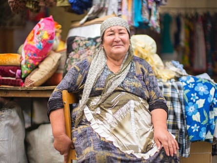 A woman at a market in Baikonur town