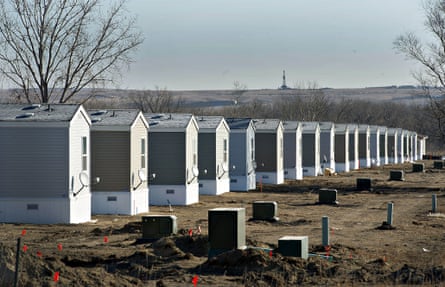 A row of new single-dwelling mobile homes in Williston.