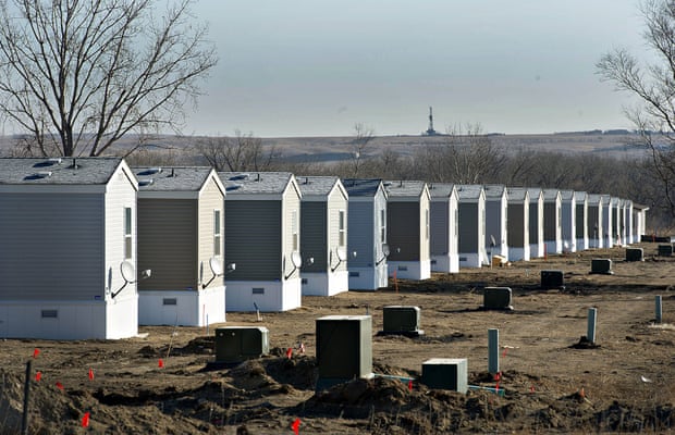 A row of new single-dwelling mobile homes in Williston.