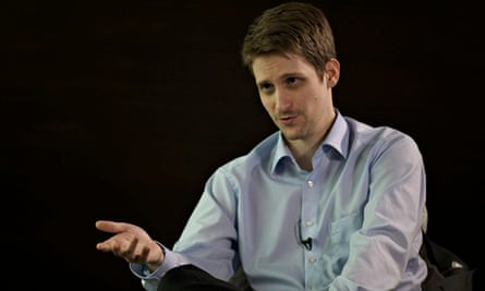 Edward Snowden during his interview with Guardian editor Alan Rusbridger and reporter Ewen MacAskill