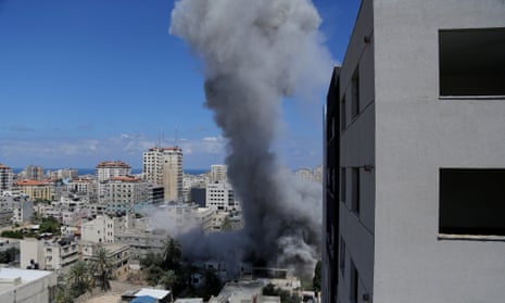 Smoke rises after an Israeli missile strike in Gaza City.