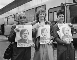 In 1988, despite his love of beer and cigars, Clarke was appointed Health Secretary. He took on the consultants and the fabric of the NHS. He was not popular with these nurses photographed at Heathrow on 14 August 1988.