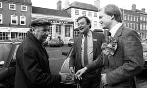 After Labour's Tony Blair came to power, Ken fought with and lost to William Hague for leadership of the Conservative party, a man he had helped to win the 1989  Richmond by-election in North Yorkshire. Here they are chatting to pensioner Bill Capps in the town of Northallerton.