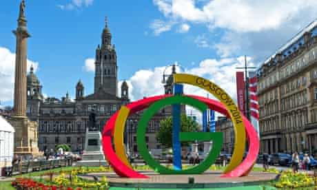 Commonwealth Games logo in George Square, Glasgow, Scotland, UK