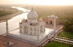 The Taj Mahal, with the Yamuna river snaking away towards its source in the Himalayas