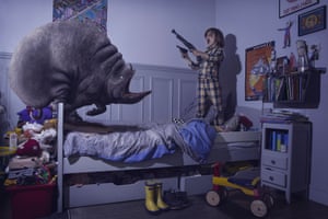 Diego fights a monster with a 'gun' in his bedroom