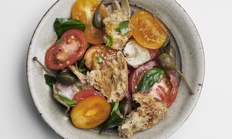 Nigel Slater's tomato and toasted bread salad recipe in a dish