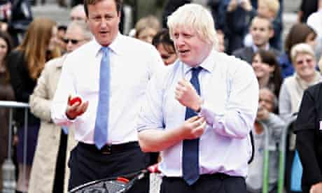 David Cameron and Boris Johnson play tennis