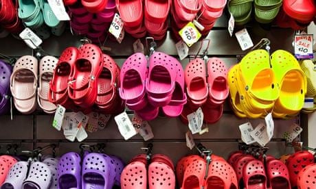 Crocs shoes in a shop in England. 