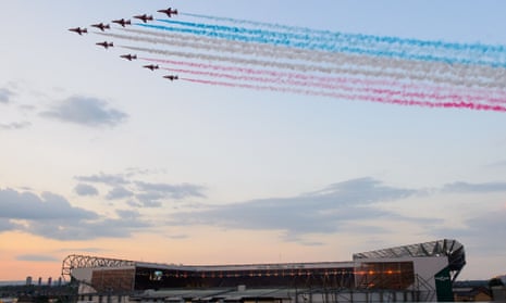 The Red Arrows fly over Celtic Park