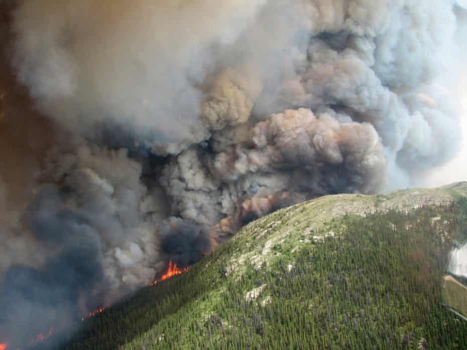 The Mount McAllister wildfire burns 34 miles (56 km) west of Chetwynd in British Columbia, in this handout photo taken July 14, 2014.  Wildfires like this are one source of black soot.
