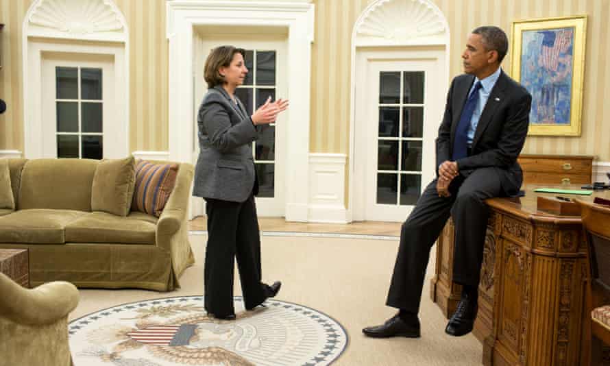 Barack Obama consults his  homeland security adviser, Lisa Monaco, in the Oval Office.