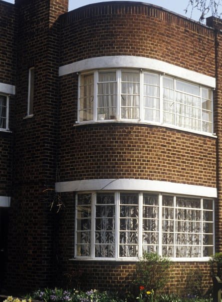 West London, UK detail of suntrap windows on 1930s semi detached suburban house