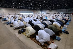 Marseille, France: Muslims pray in Parc Chanot hall.