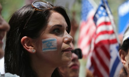 A woman takes part in a rally in support of Israel near the United Nations Headquarters in New York.