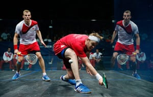 Squash TJ: James Willstrop in action against Nick Matthew both from England