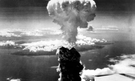 A mushroom cloud rises more than 60,000 feet into the air over Nagasaki, Japan after an atomic bomb was dropped by the US bomber Enola Gay, 9 August 1945.