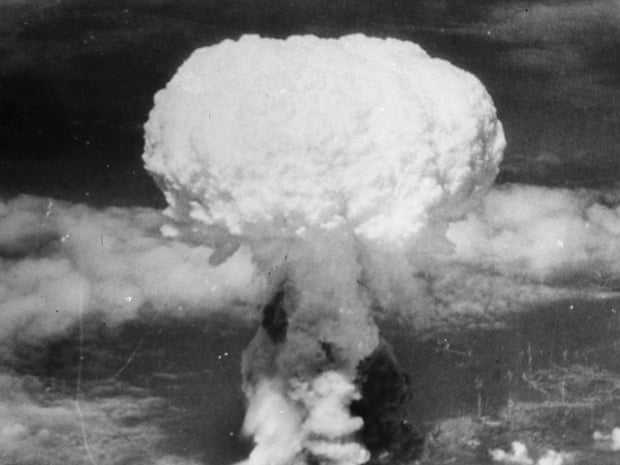 A mushroom cloud rises more than 60,000 feet into the air over Nagasaki, Japan on August 9, 1945.