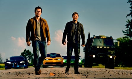 Mark Wahlberg, L, as Cade Yeager and Jack Reynor as Shane Dyson, in Transformers: Age of Extinction