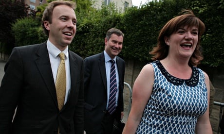 Tory ministers Matthew Hancock, David Gauke and Nicky Morgan at the Conservatives' summer party 