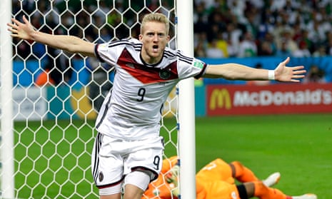 Germany's André Schürrle celebrates after scoring against Algeria