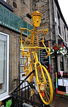 Holmfirth is decorated with yellow bikes as part of the route on stage 2 of the Tour de France