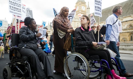 Disabled people protesting benefit cuts in London