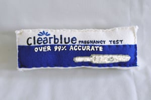 A home pregnancy test in blue and white felt