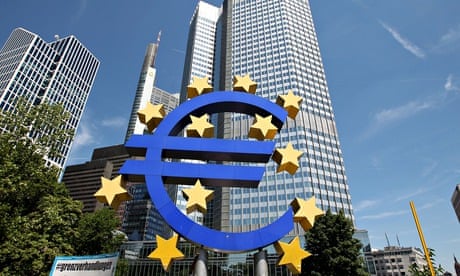 Euro currency symbol in front of the European Central Bank (ECB) in Frankfurt. 