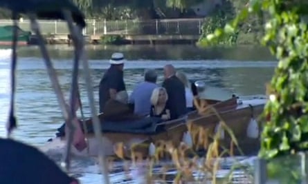 Rolf Harris leaving his home for sentencing by boat 