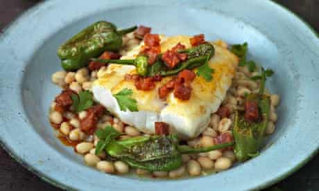 Scott's roasted cod, arrocina beans chorizo and pádron peppers