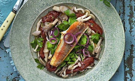 Nathan Outlaw's red gurnard with mushrooms, garlic, parsley and oven-dried tomatoes