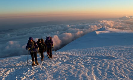 Climbers at dawn, Mont Blanc.