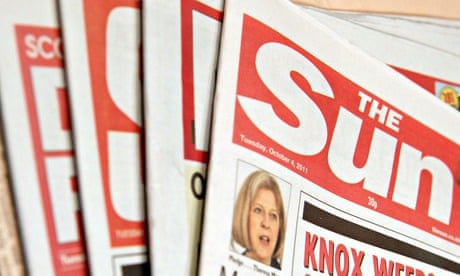 Generic view of English newspapers with The Sun on the top