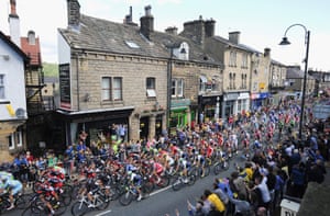 The Tour de France speeds through the centre of Ilkley.