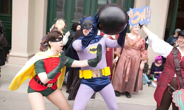 Oz Comic Con cosplay: 1960s Robin and Batman attempt to save the day.