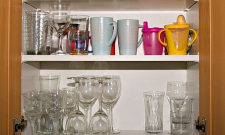 Open Kitchen Cupboard Cupboards Containing Glasses and Crockery