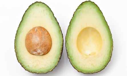 Two halves of an avocado
