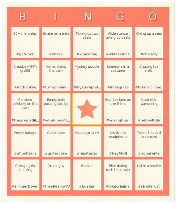 MBTA Bingo card