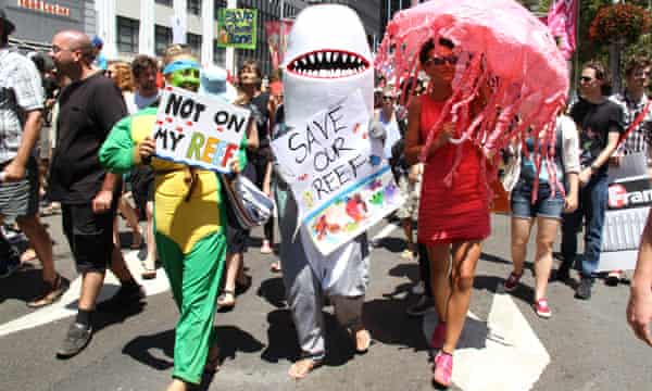 Protesters in Sydney on a demonstration to save the Great Barrier Reef