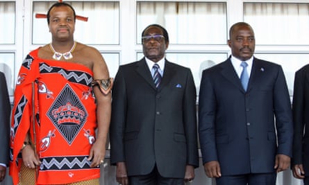 King Mswati III of Swaziland, Zimbabwe president, Robert Mugabe, and DRC president, Joseph Kabila, in 2008.