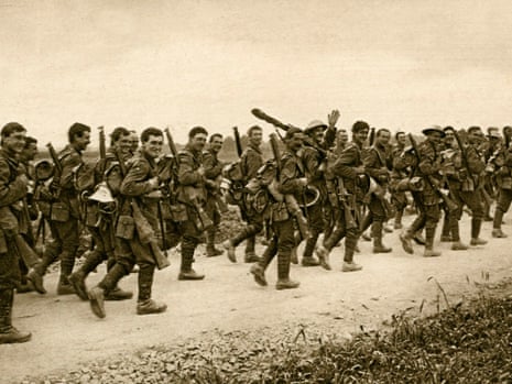 The East Yorkshire Regiment going to the trenches.