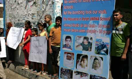 Gaza Palestinian Children Protest against bombing of school
