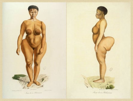 An illustration of Sara Baartman, AKA the Hottentot Venus, who was brought to Europe in 1810 and put in a human zoo.
