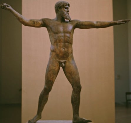 A bronze sculpture of the god Zeus, or possibly Poseidon