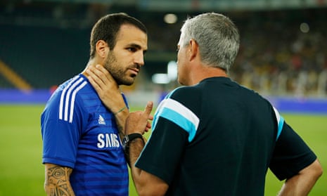 Chelsea's manager José Mourinho talking to his new signing Cesc Fábregas at a pre-season match