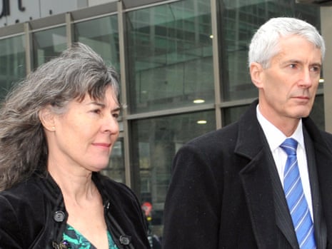 Chrissie and Anthony Foster leave the royal commission hearing on Monday.