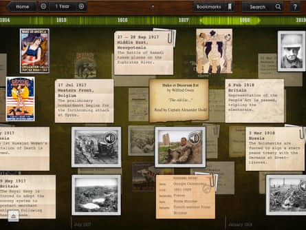 The Timeline WW1 app blends text, photos, videos and maps.
