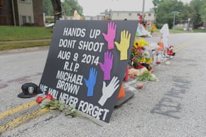 A memorial setup in the place where Michael Brown Jr. was killed.